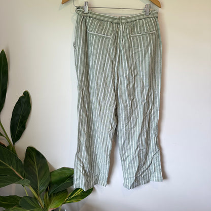 Damart Linen Mix Capris Olive Stripe Size 10