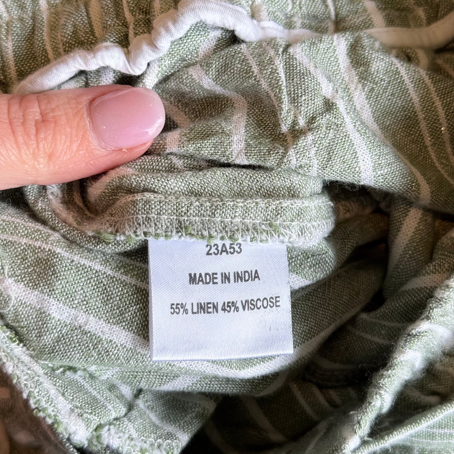 Damart Linen Mix Capris Olive Stripe Size 10