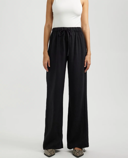 Dazie summer plans linen blend wide leg pants - black - size 12 - trousers bottom women’s apparel