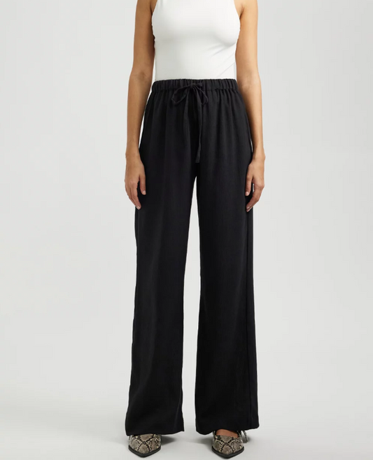 Dazie summer plans linen blend wide leg pants - black - size 12 - trousers bottom women’s apparel