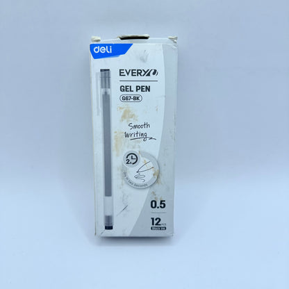 Deli EVERYO Gel Pen, 0.5mm, Black Ink (12 Pack)