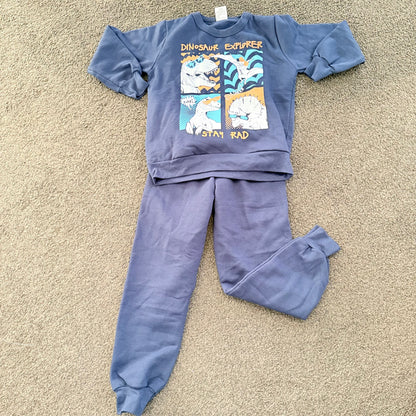Mofessoni dinosaur explorer kids’ blue sweatshirt & jogger set – ’stay rad’ graphic size 6 - outfit sets children’s