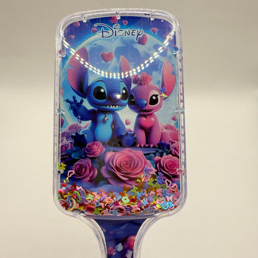 Disney Stitch and Angel Glitter Paddle Hairbrush