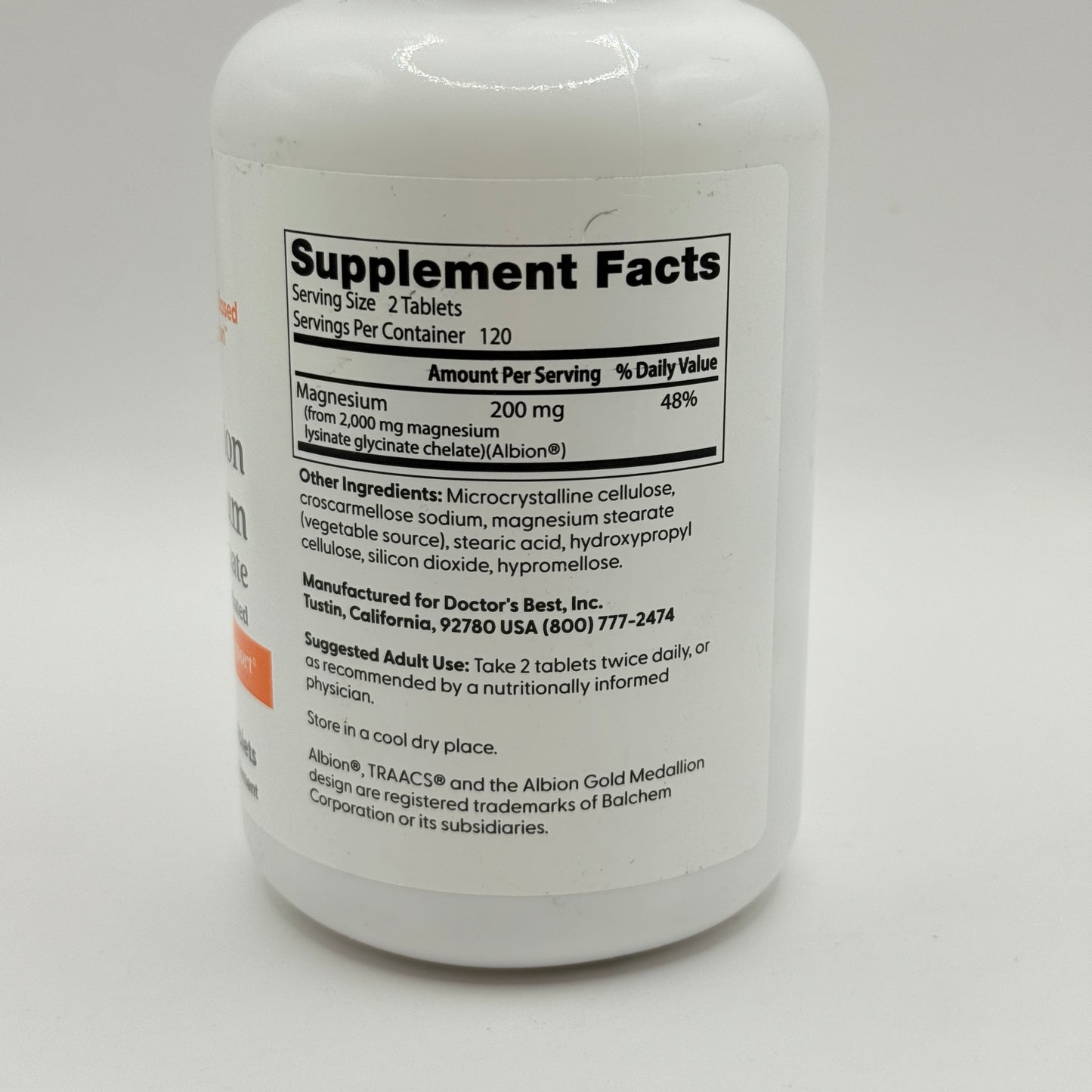 Doctor's Best High Absorption Magnesium Glycinate - 200mg - 240 Tablets