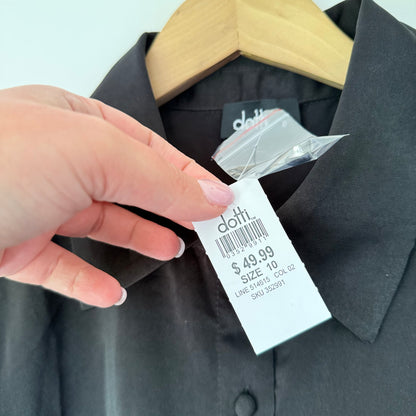 Dotti Long Sleeve Satin Button-Up Shirt Size 10