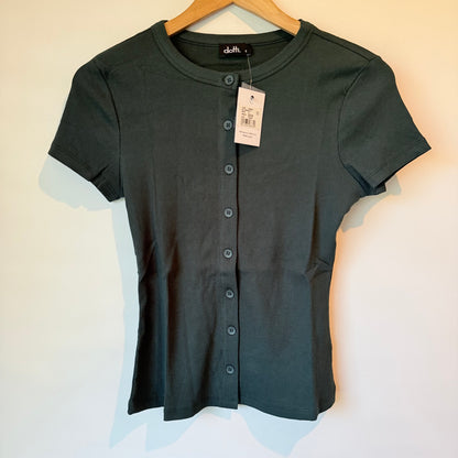 Dotti Ribbed Button-Front Top Emerald Green - Size S