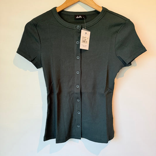 Dotti Ribbed Button-Front Top Emerald Green - Size S