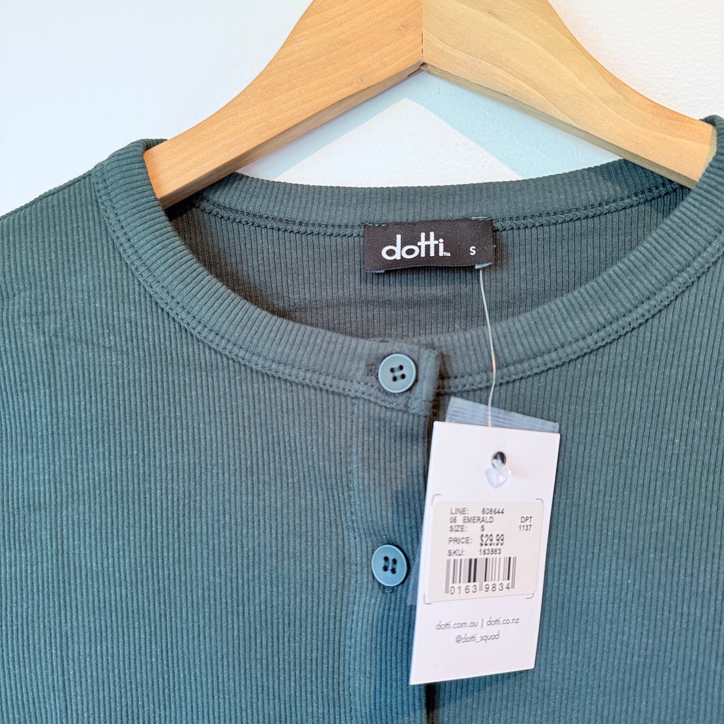 Dotti Ribbed Button-Front Top Emerald Green - Size S