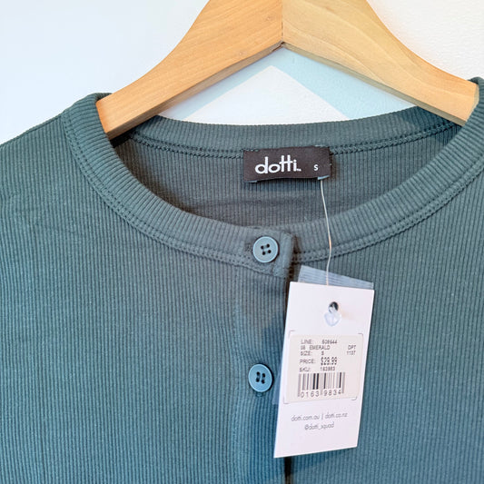 Dotti Ribbed Button-Front Top Emerald Green - Size S