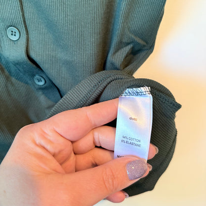 Dotti Ribbed Button-Front Top Emerald Green - Size S