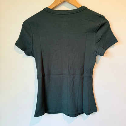 Dotti Ribbed Button-Front Top Emerald Green - Size S