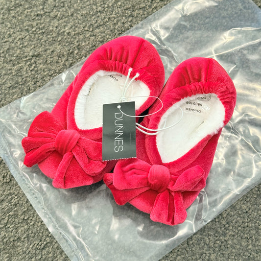 Dunnes girls red velvet ballerina slippers with bow – size 6-7 inf - first steps & crawlers shoes children’s apparel