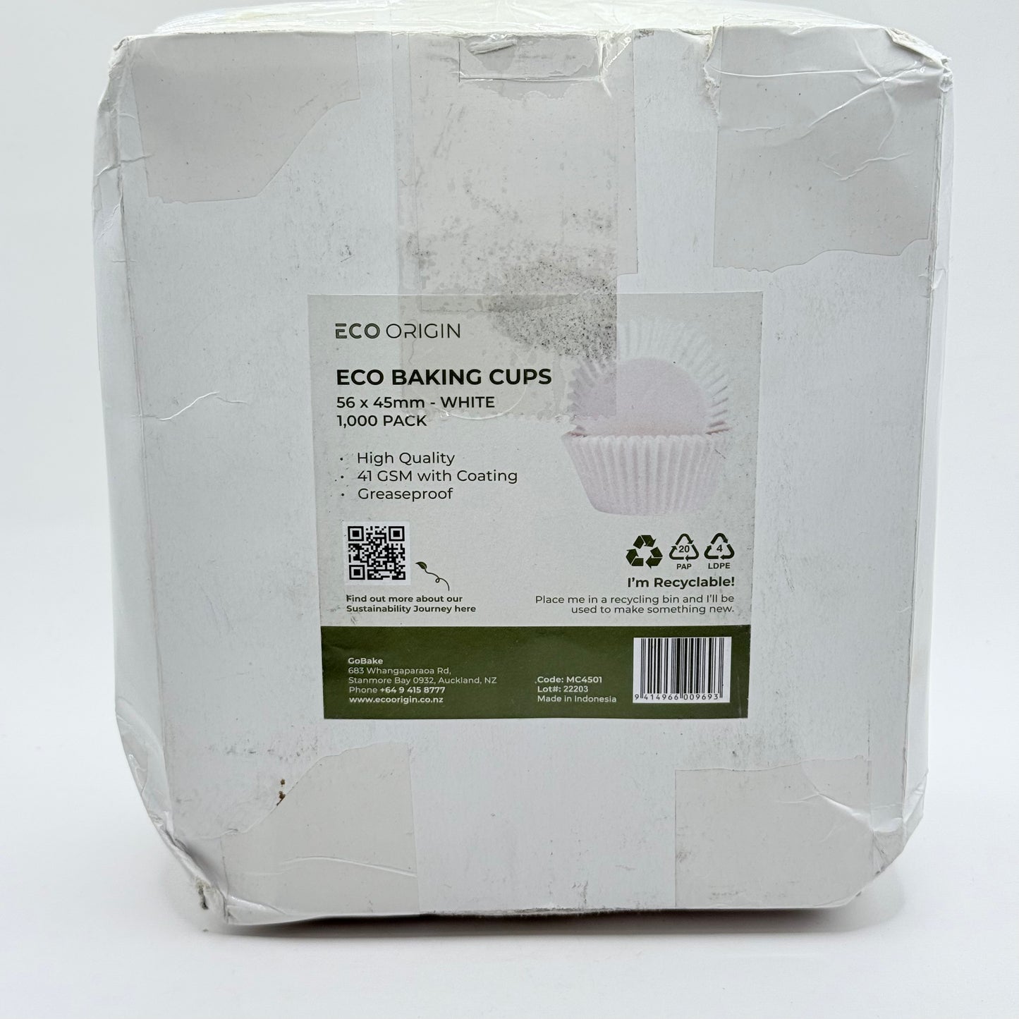 ECO ORIGIN 1,000 Pack High Quality White Baking Cups - 56 x 45mm