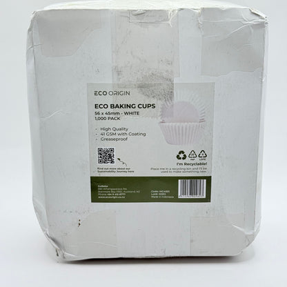 ECO ORIGIN 1,000 Pack High Quality White Baking Cups - 56 x 45mm