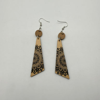 Engraved Mandala Wooden Earrings