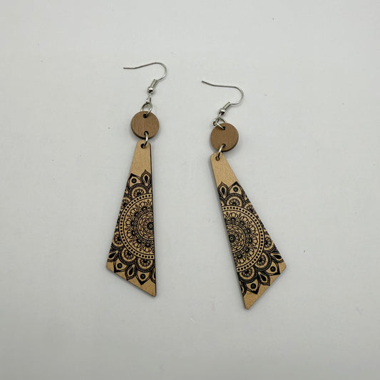 Engraved Mandala Wooden Earrings