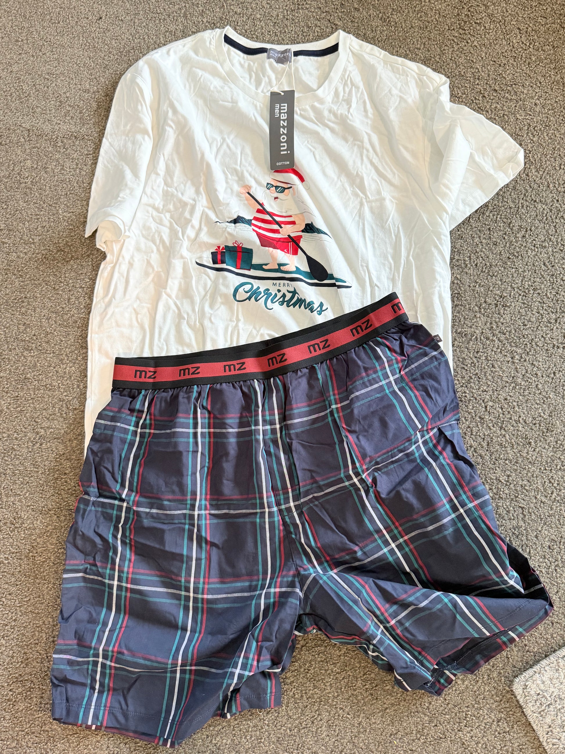 Mazzoni size l short sleeve surfing santa pajama set - loungewear tops men’s apparel