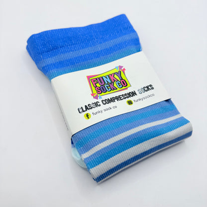 Funky Sock Co Classic Compression Socks Blue Stripes 2XL