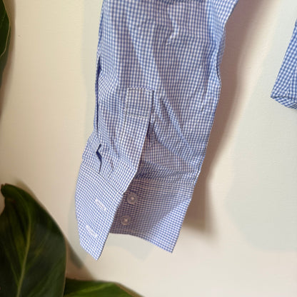 GLASSONS Gingham Button-Down Shirt - Blue/White - Size 14