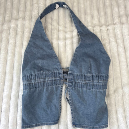 Glassons Denim Halter Neck Tie-Back Top Blue - Size 10