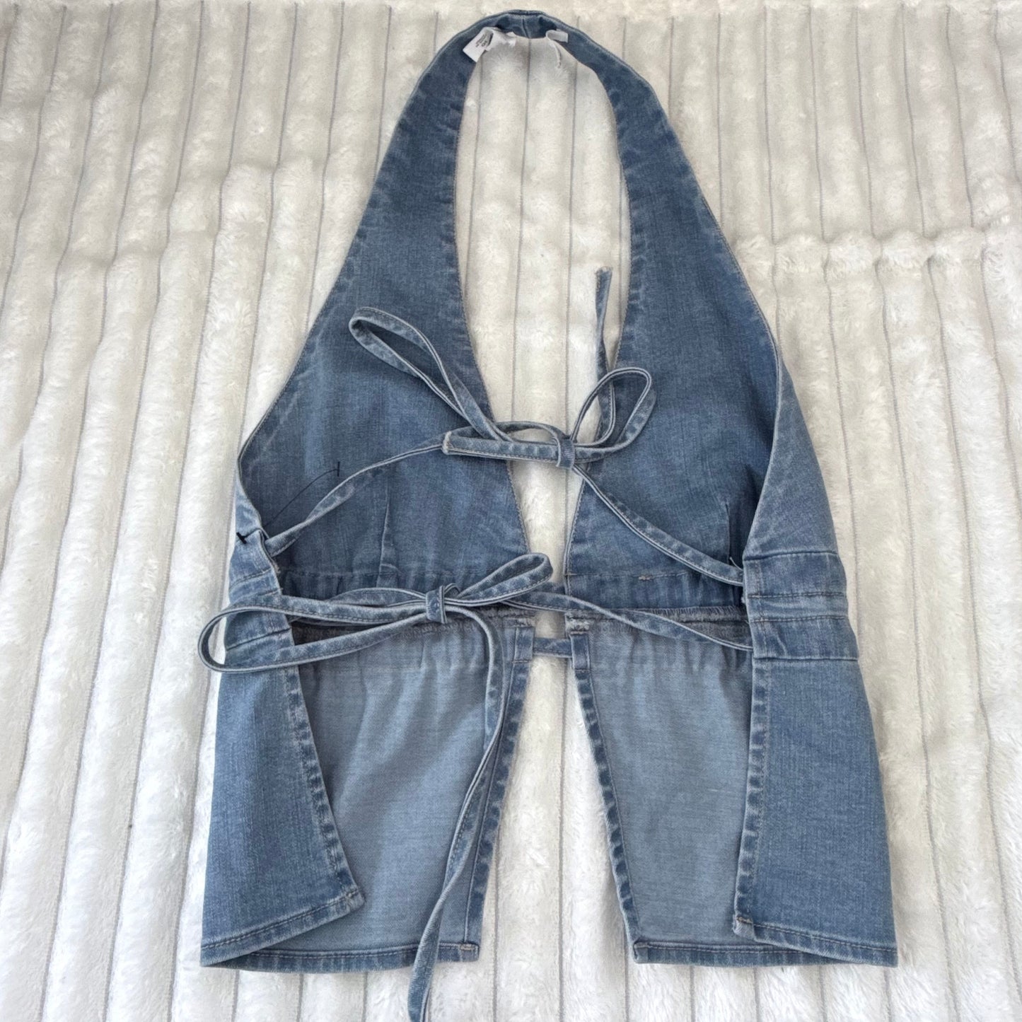 Glassons Denim Halter Neck Tie-Back Top Blue - Size 10