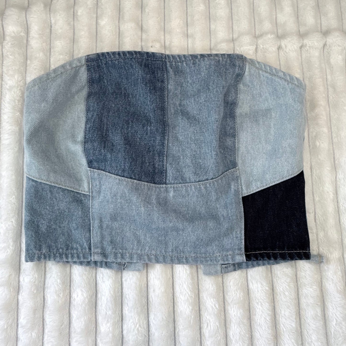 Glassons Patchwork Denim Lace-Up Corset Top Blue - Size 10