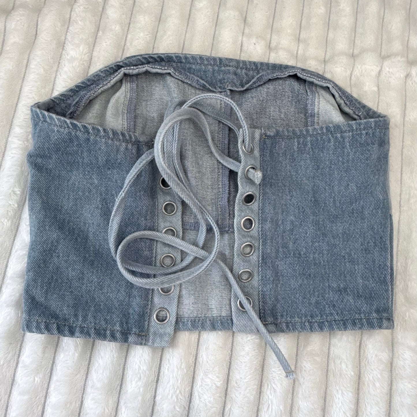 Glassons Patchwork Denim Lace-Up Corset Top Blue - Size 10