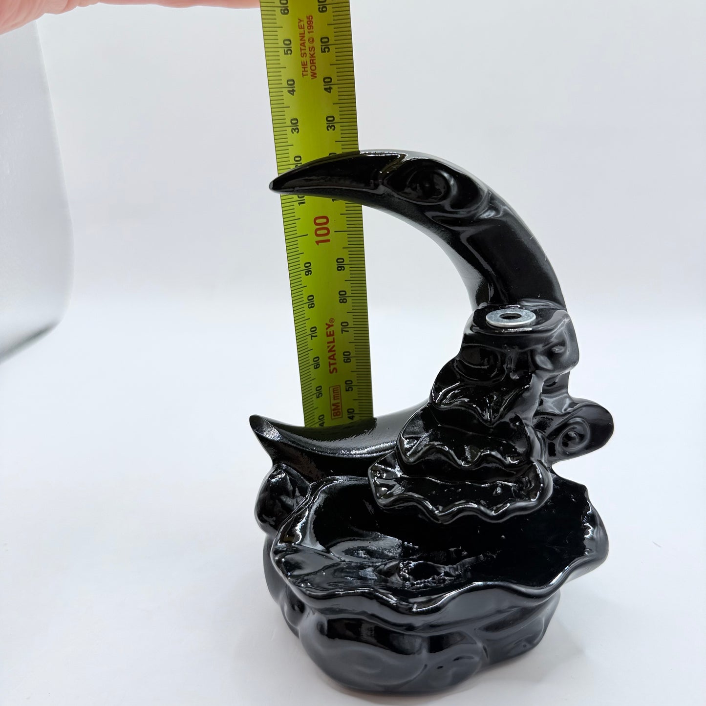 Glossy Black Crescent Moon Backflow Incense Burner