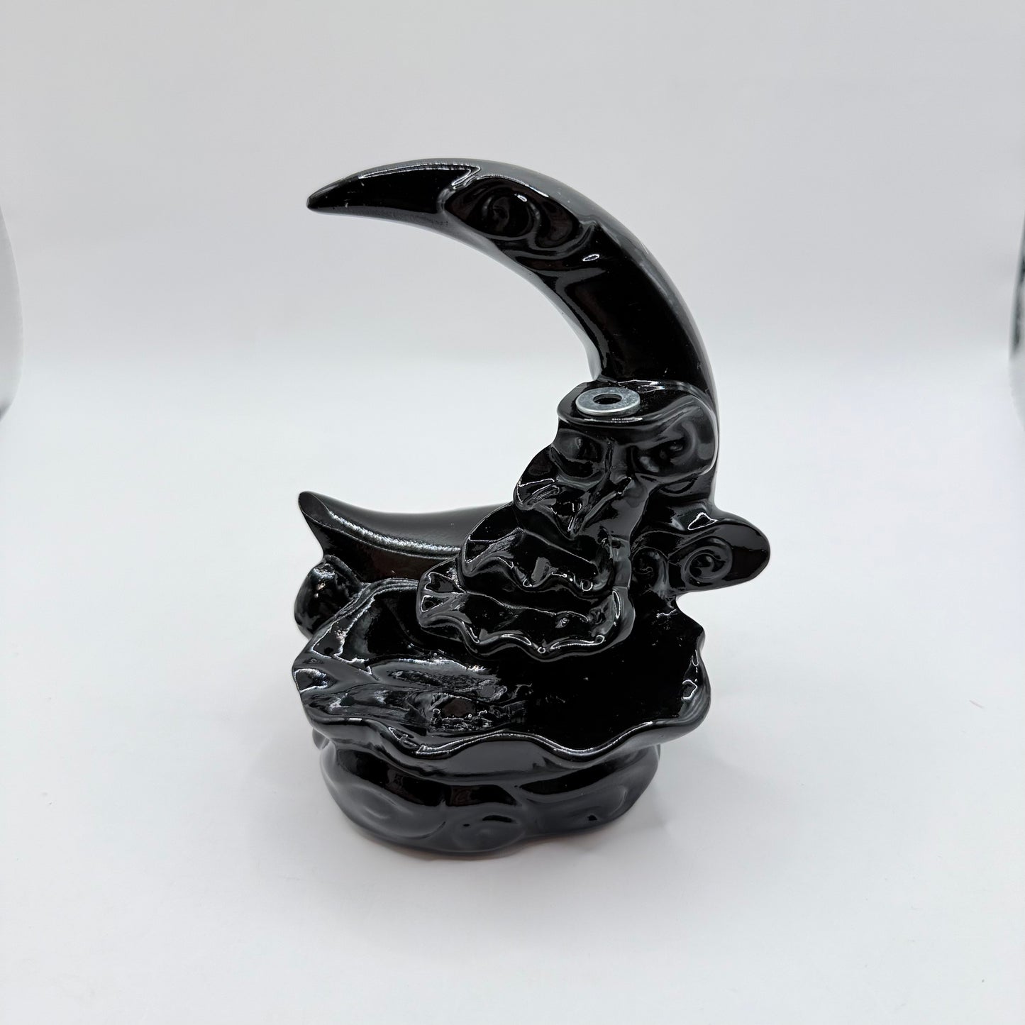 Glossy Black Crescent Moon Backflow Incense Burner