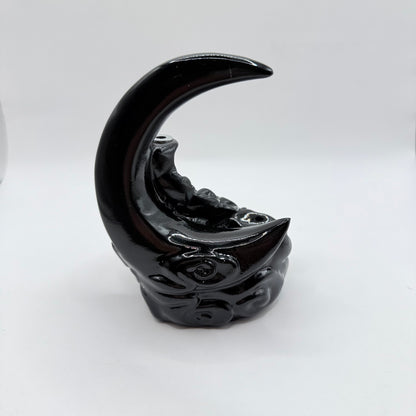 Glossy Black Crescent Moon Backflow Incense Burner