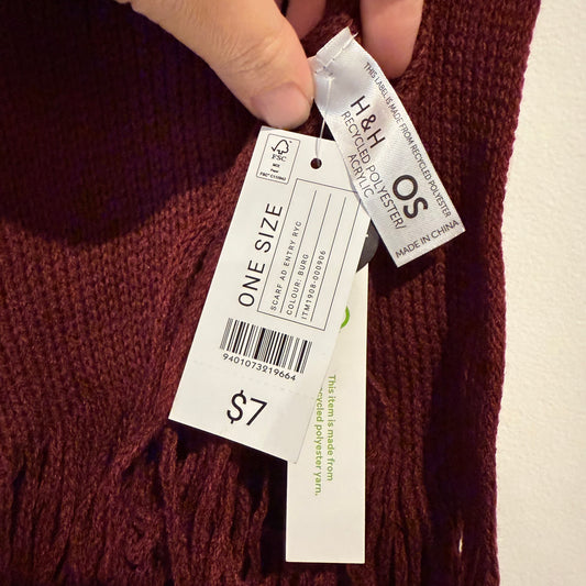 H&h scarf – burgundy – one size - scarves & shawls accessories women’s apparel