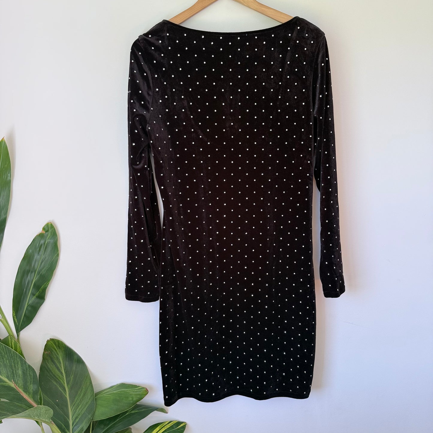 H&M Black Velvet Rhinestone Mini Dress Size XL