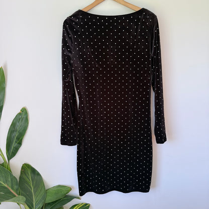 H&M Black Velvet Rhinestone Mini Dress Size XL