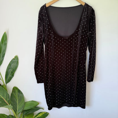 H&M Black Velvet Rhinestone Mini Dress Size XL
