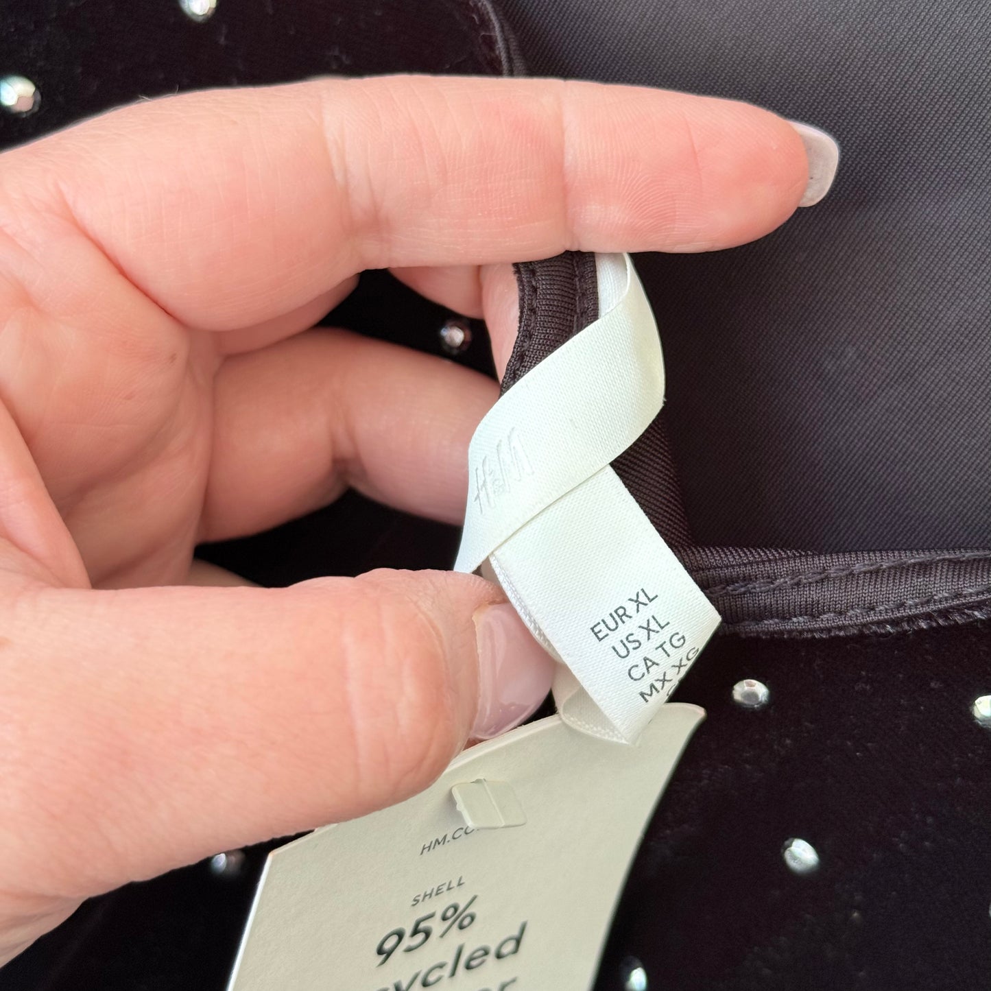 H&M Black Velvet Rhinestone Mini Dress Size XL