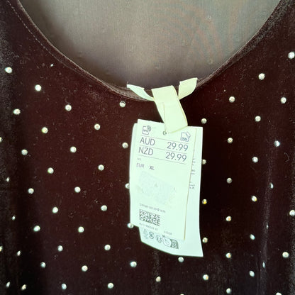 H&M Black Velvet Rhinestone Mini Dress Size XL