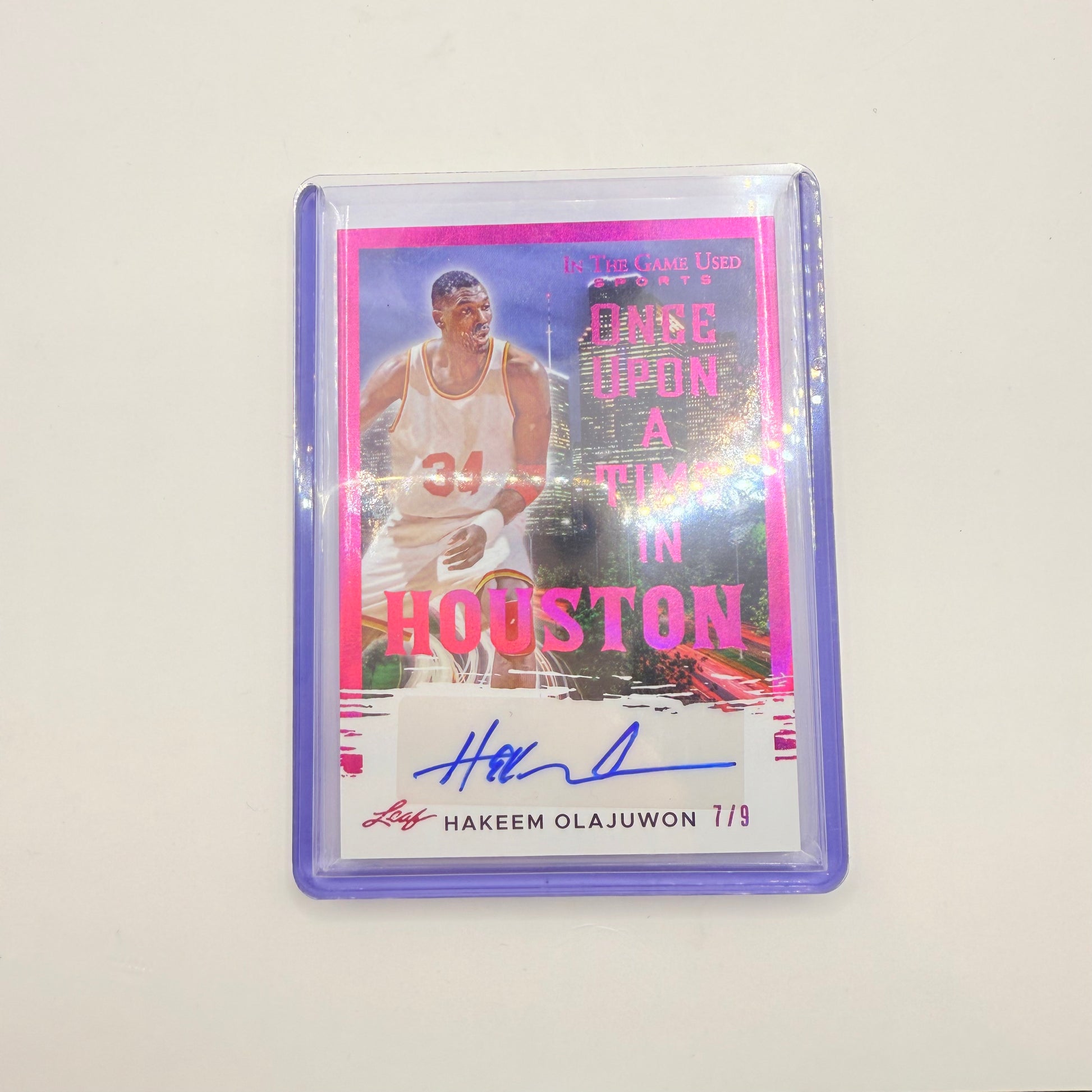 Hakeem olajuwon autographed card - leaf ’once upon a time in houston’ - limited edition 7/9 - sports trading cards