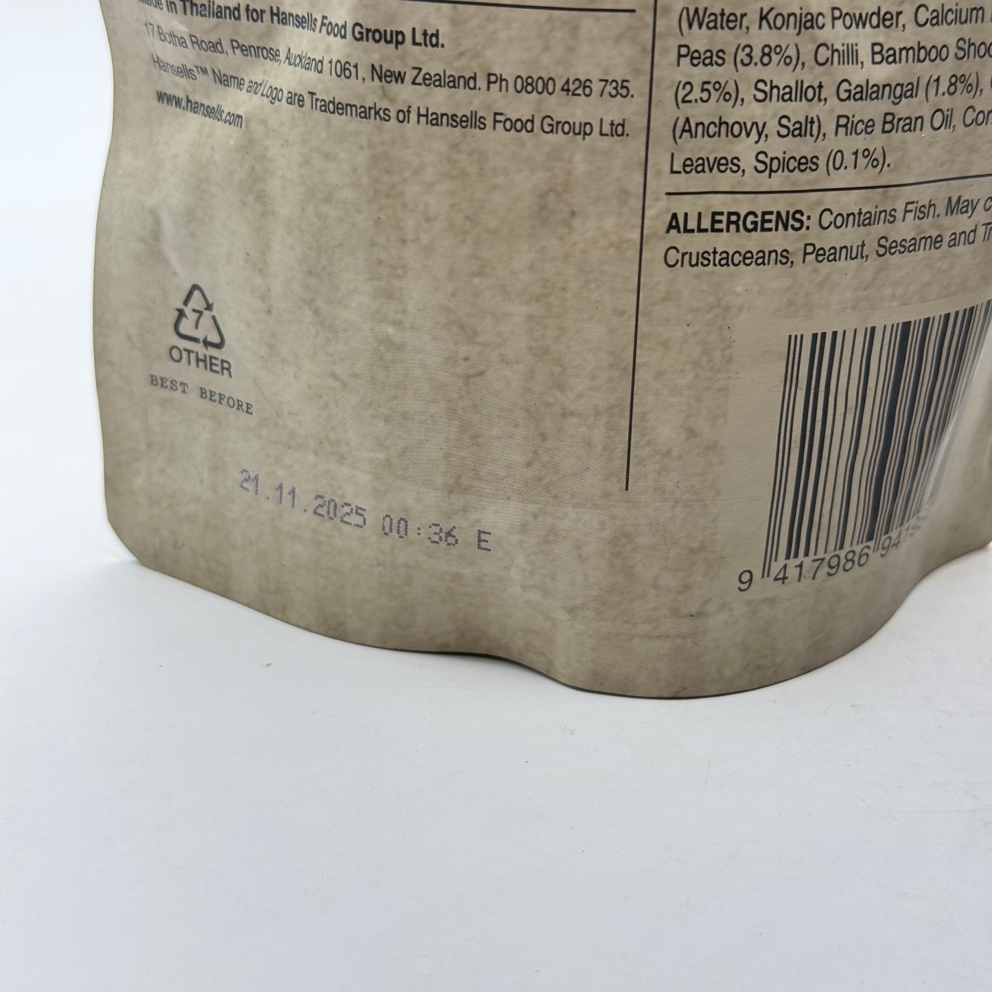 Hansells All Natural Green Curry Soup with Konjac Noodles (400g) SHORT DATED