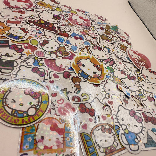 Hello kitty sparkle decal pack – 60-piece holographic sticker set - decorative stickers original photo - what’s new