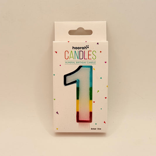 Hoorah Numeral 1 Birthday Candle (Rainbow Stripe)
