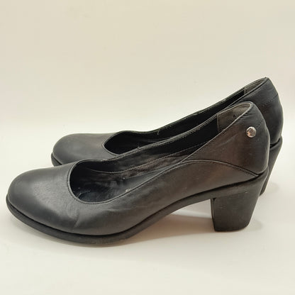 Hush Puppies Black Leather Comfort Block Heels - Size 6.5