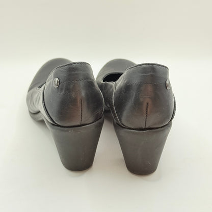 Hush Puppies Black Leather Comfort Block Heels - Size 6.5