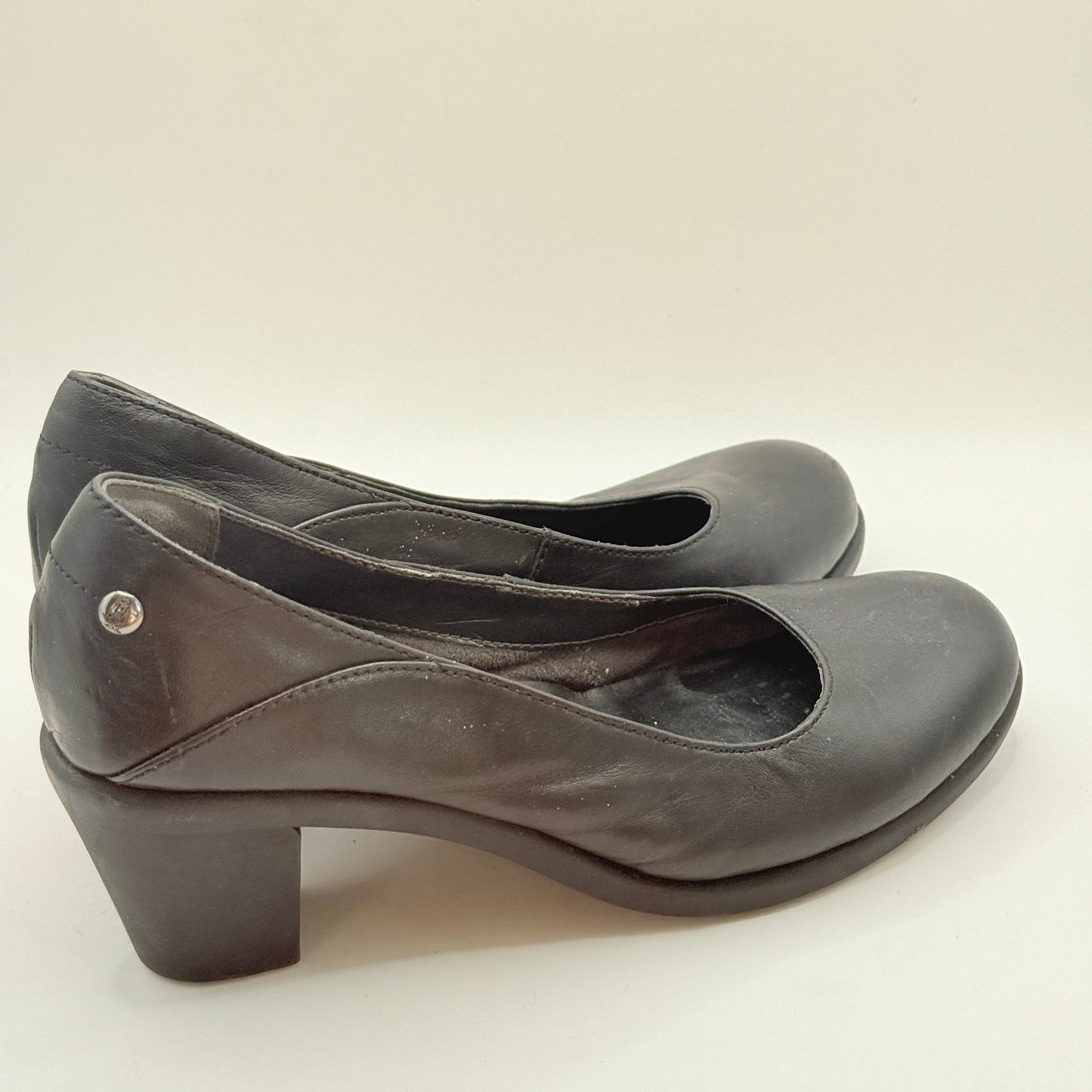 Hush Puppies Black Leather Comfort Block Heels - Size 6.5