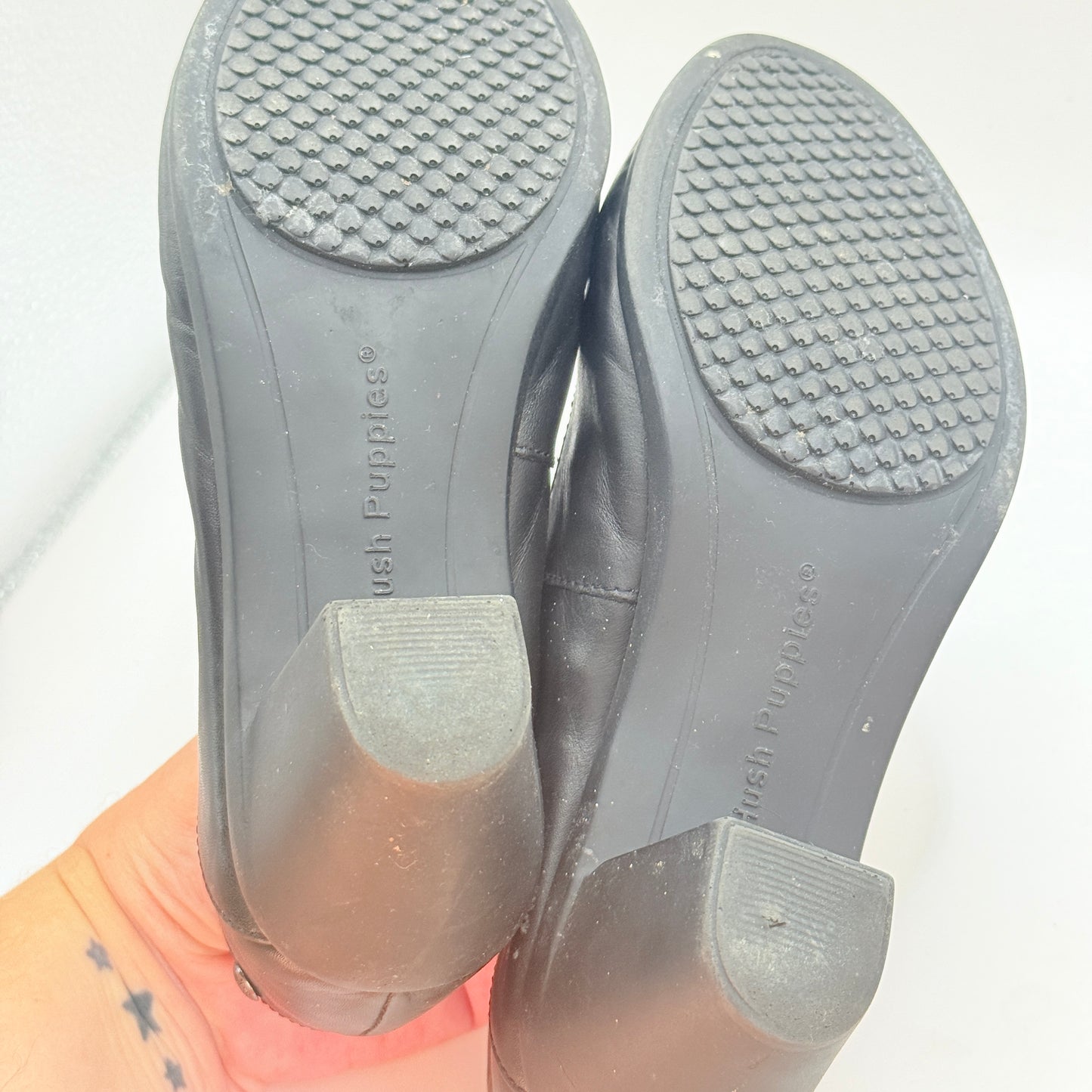 Hush Puppies Black Leather Comfort Block Heels - Size 6.5