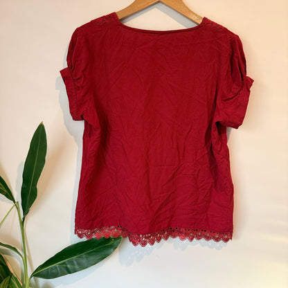 Red Short-Sleeved Blouse Size U/Arm to U/Arm 50cm