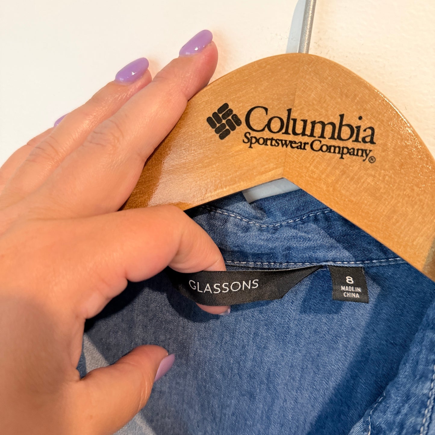 Glassons Size 8 Long-Sleeve Button-Down Denim Shirt