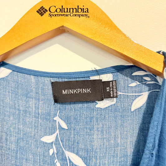 Minkpink Size XS Blue Floral Long-Sleeve Wrap Romper