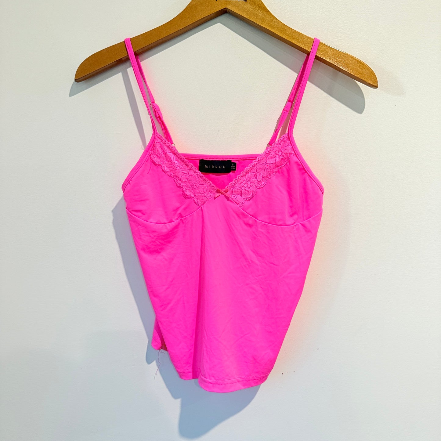 Mirrou Size S Hot Pink Lace-Trim Cami Top