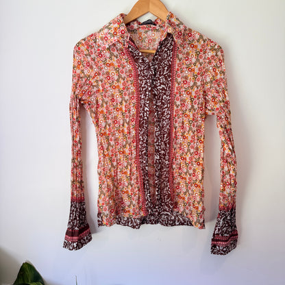 Genne U/Arm to U/Arm 44cm Lace-Trimmed Floral-Print Woven Blouse
