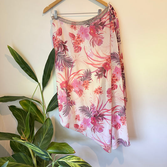 Floral Sheer Single Sleeve Asymmetrical Top - Size M